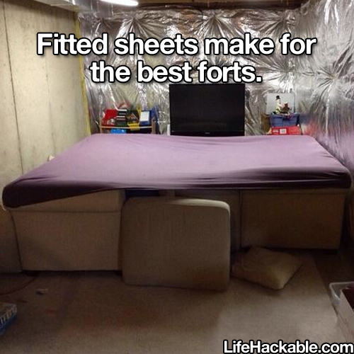Fitted sheets make for the best forts Fitted sheets make for the best forts