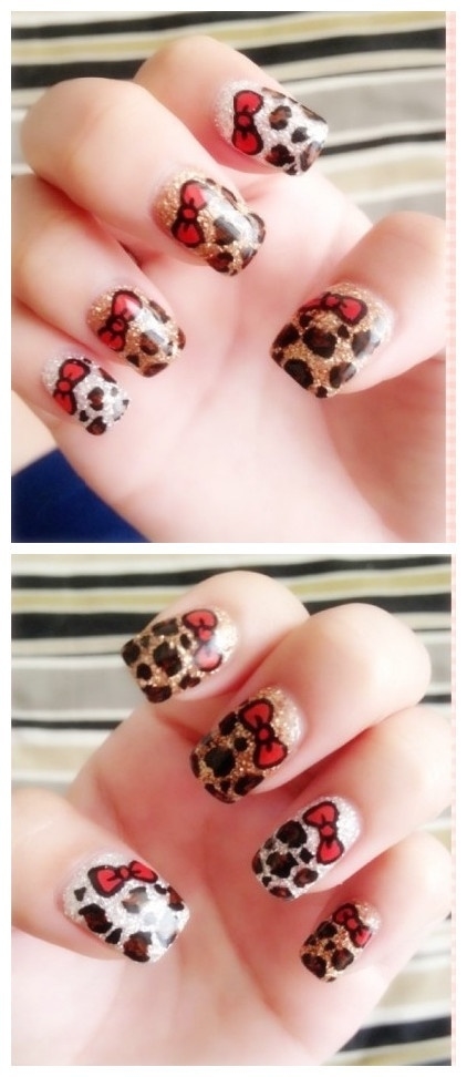 Leopard print bow nails