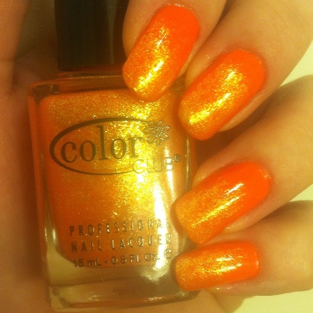 Orange sparkle gradient nails