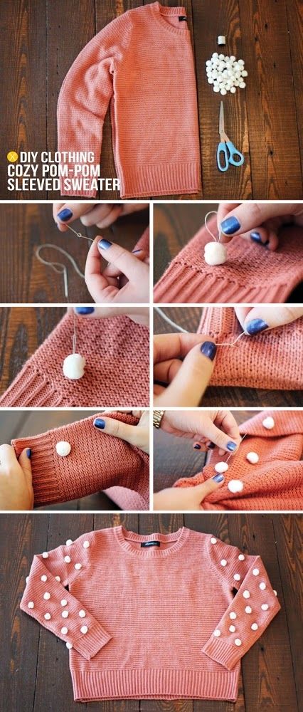 Pom pom sleeved sweater