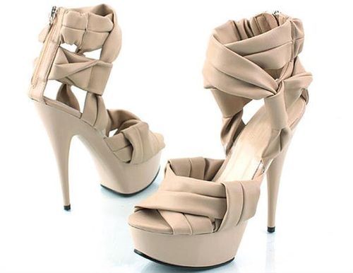 Tan Stilettos with Ankle Wrap