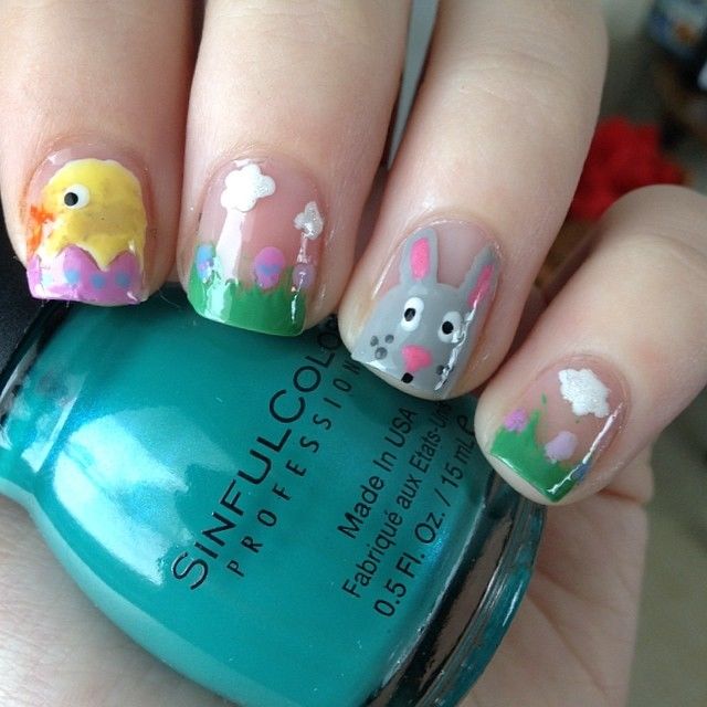 Bunny and chick nails