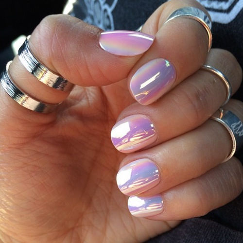 Shiny summer holographic nails