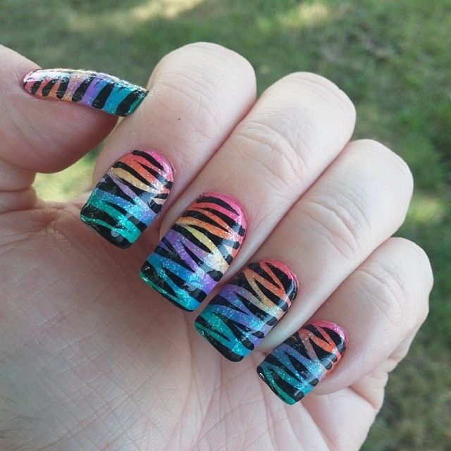Rainbow zebra nails