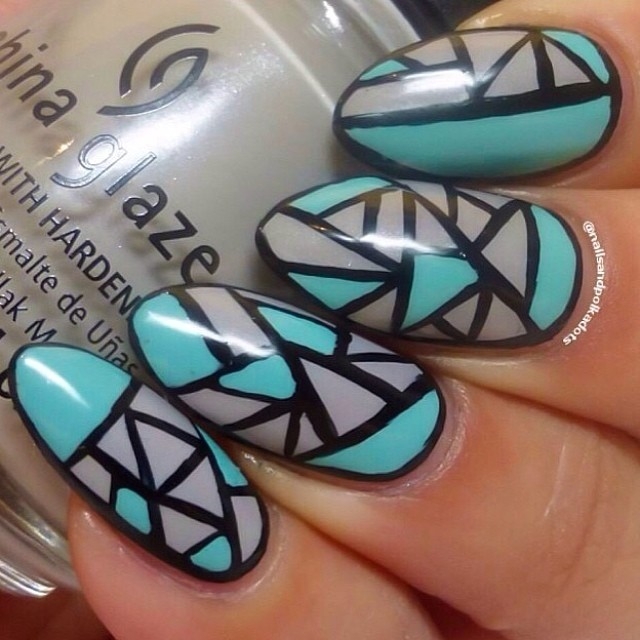 Turquoise and grey aztec nails Turquoise and grey aztec nails