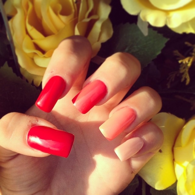 Square red and peach nails