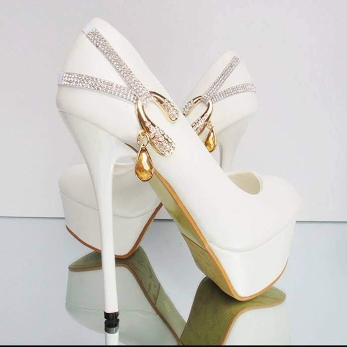White Wedding Pumps with Gold & Diamond Bling White Wedding Pumps with Gold & Diamond Bling