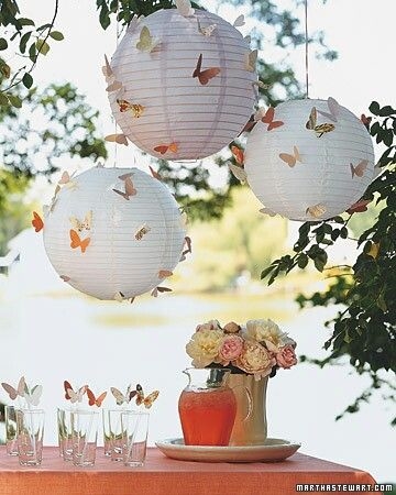 Butterflies on white paper lanterns Butterflies on white paper lanterns
