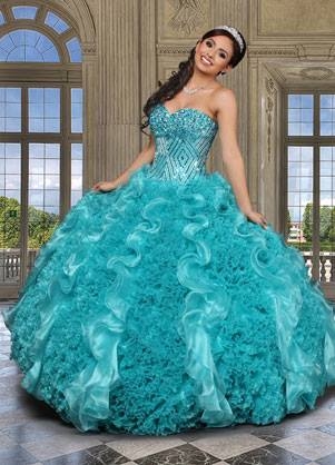 Ruffled Teal Formal Gown