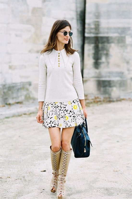 Open Toe Lace Up Boots with Short Skirt