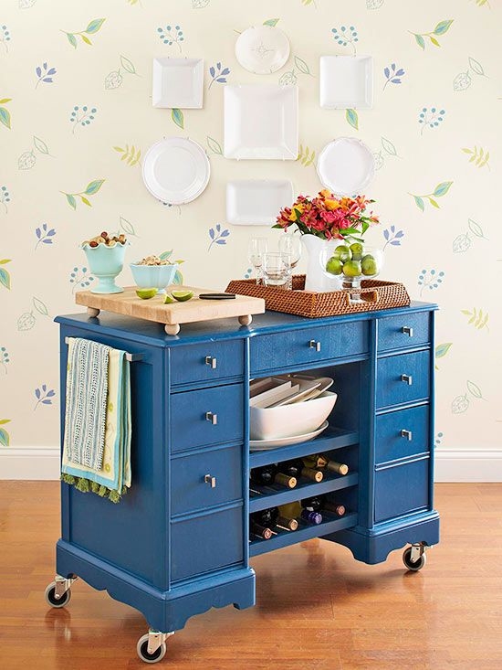 Desk Refurbished into Island on Wheels