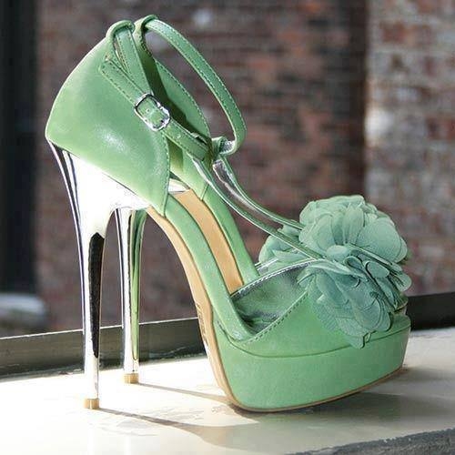 Pretty Green Stilettos with Rose Toe Pretty Green Stilettos with Rose Toe