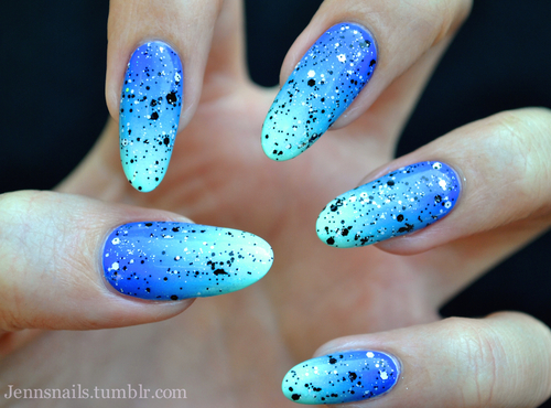 Beautiful blue splatter nails Beautiful blue splatter nails