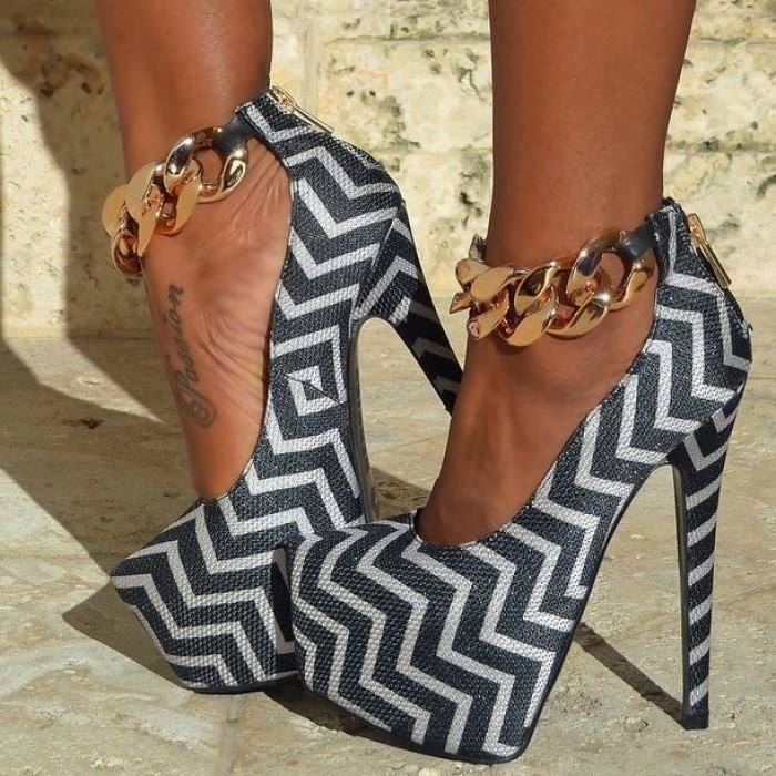 Chevron Print High Heels with Gold Anklets Chevron Print High Heels with Gold Anklets