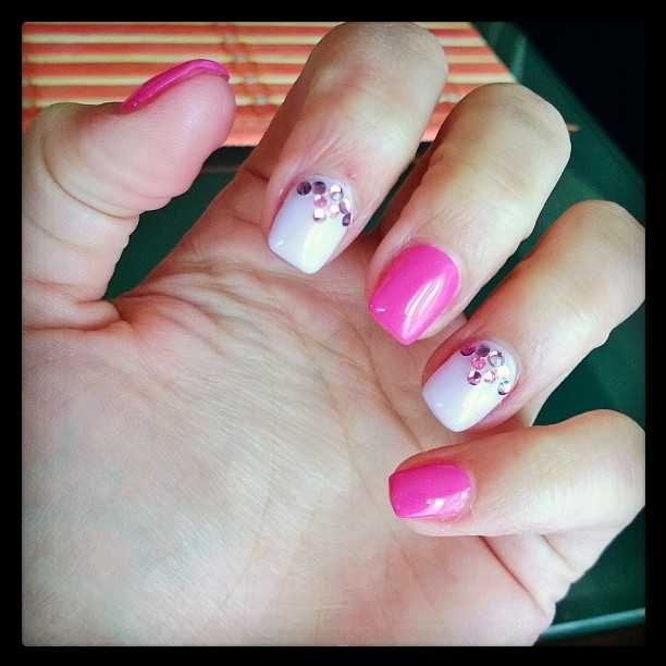 Pink and white studded nails Pink and white studded nails