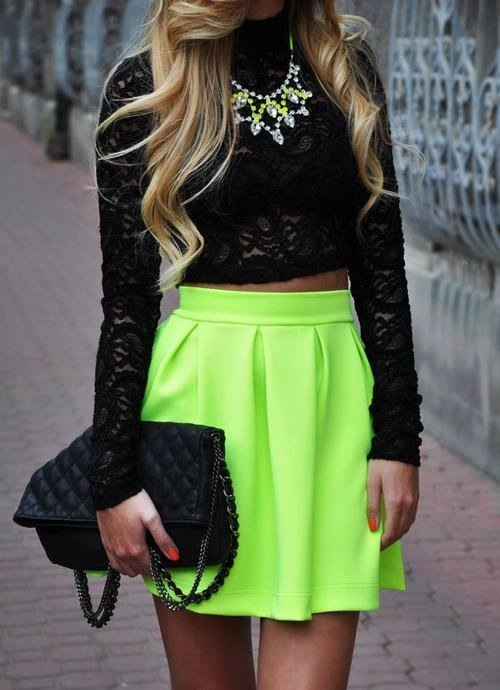 Neon Skirt with Matching Necklace