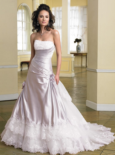 Strapless Wedding Gown Edged in Lace