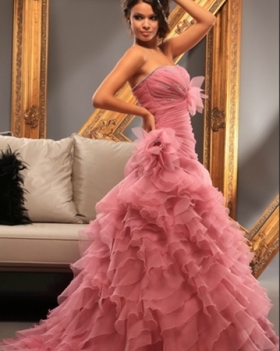 Salmon Colored Strapless with Mounds of Ruffles Salmon Colored Strapless with Mounds of Ruffles