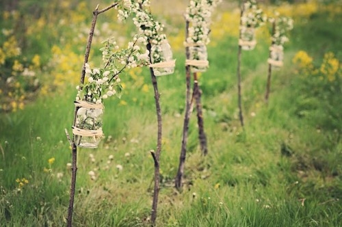 Mason Jars Vases on Sticks for Outdoor Party
