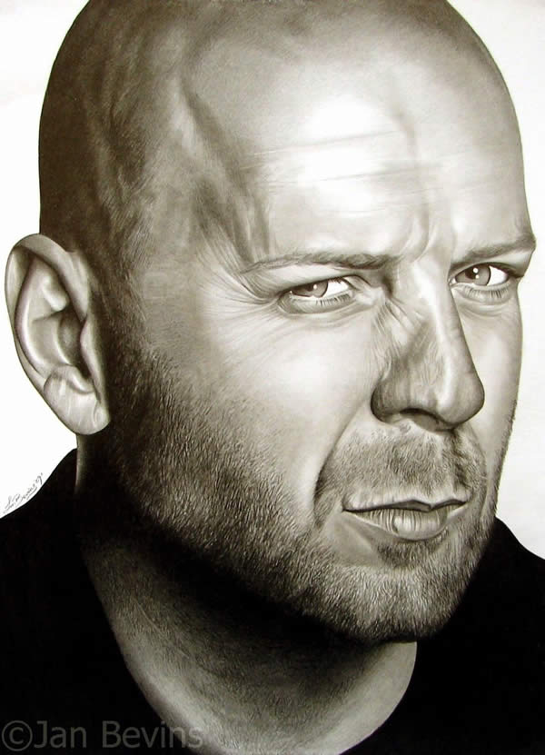 pencile drawing of Bruce Willis