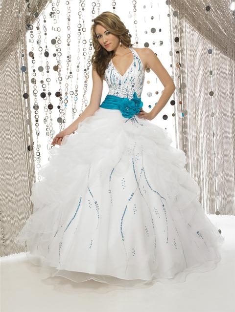 Pretty White Gown Trimmed in Turquoise Pretty White Gown Trimmed in Turquoise