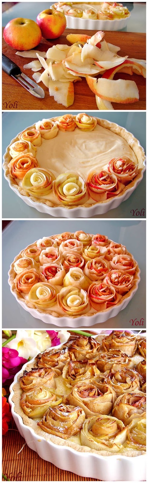 Apple rose cream pie