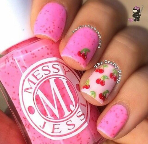Pink cherry nails