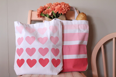 DIY Ombre Heart and striped canvas totes
