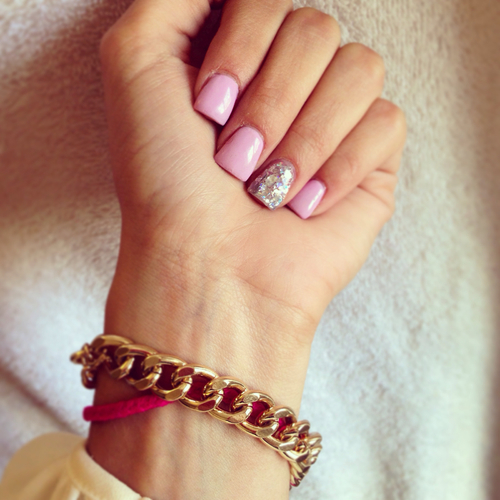 Pink and glitter nails