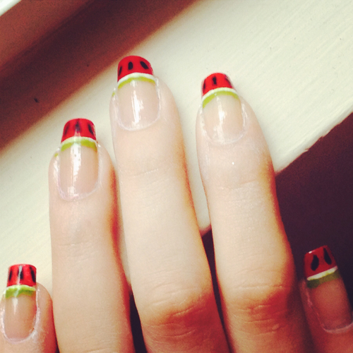Watermelon tipped nails Watermelon tipped nails