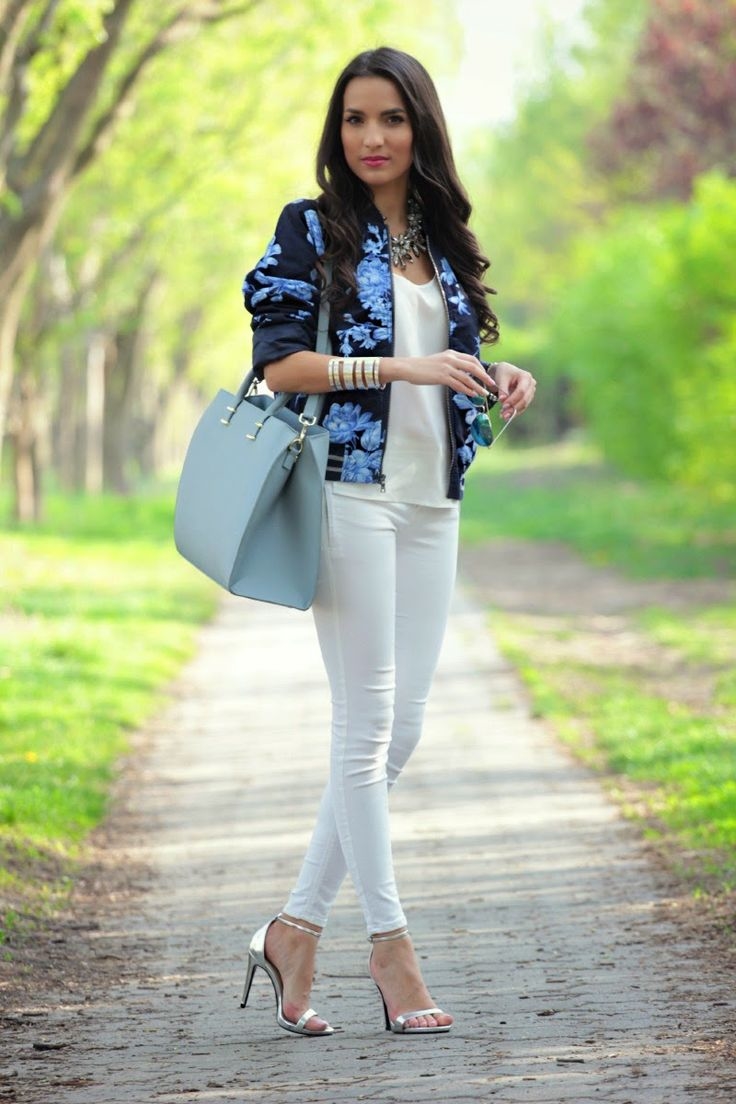 Floral Bomber Jacket Paired with White Floral Bomber Jacket Paired with White