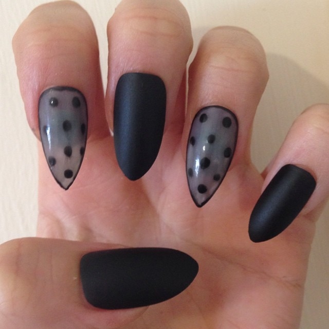 Matte black and lace mesh nails Matte black and lace mesh nails
