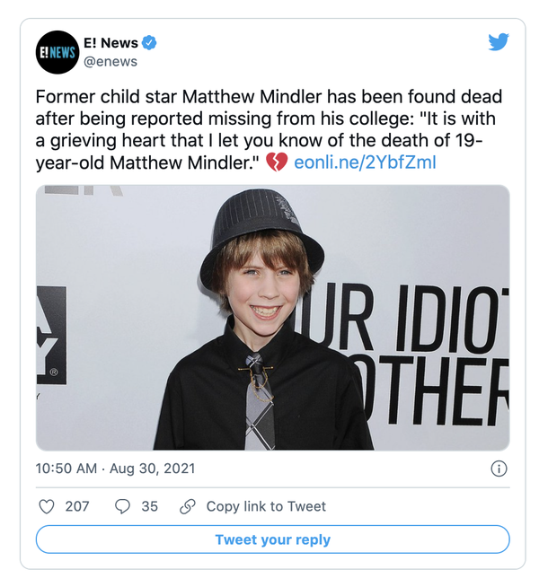 "My heart is crushed," says Mom of former child star Matthew Mindler after he's found dead by suicide - picture 3