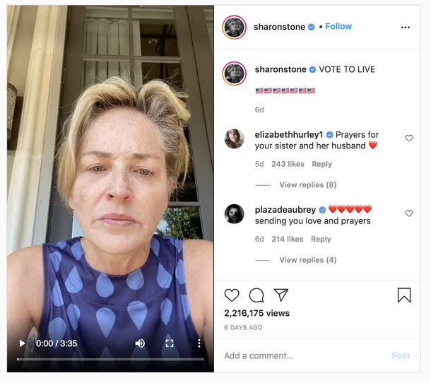 "One of you Non-Mask wearers did this": Sharon Stone sounds off as her sister fights for her life in the hospital - picture 5