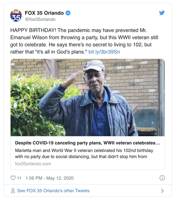102-year-old WWII veteran celebrated his birthday singing and dancing despite coronavirus canceling party - picture 2