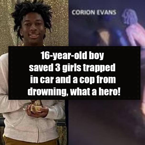 16-year-old boy saved 3 girls trapped in car and a cop from drowning, what a hero!