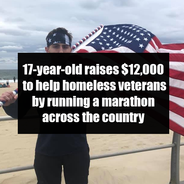 17-year-old raises $12,000 to help homeless veterans by running a marathon across the country