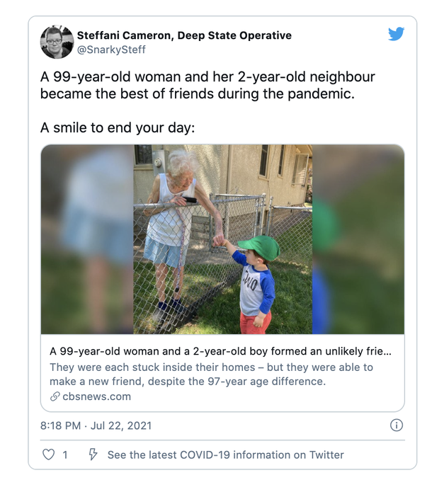 2-year-old builds 'over the fence' friendship with 99-year-old woman during lockdown - picture 2