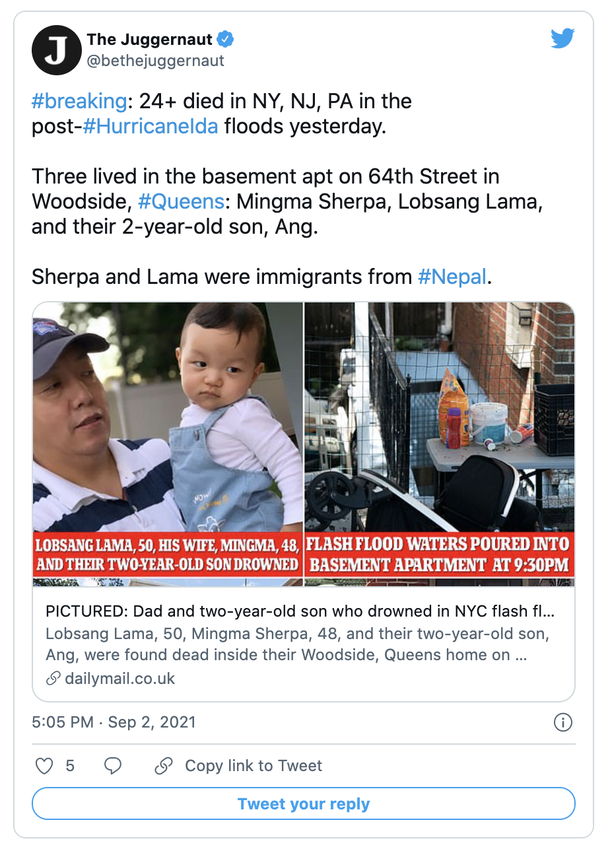 2-year-old toddler and parents died after being stuck in flooded New York basement apartment - picture 3
