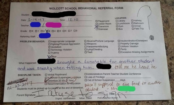 3rd Grader’s Detention Slip Has Parents Furious – Mom’s Response? “I Refuse To Sign” - picture 2