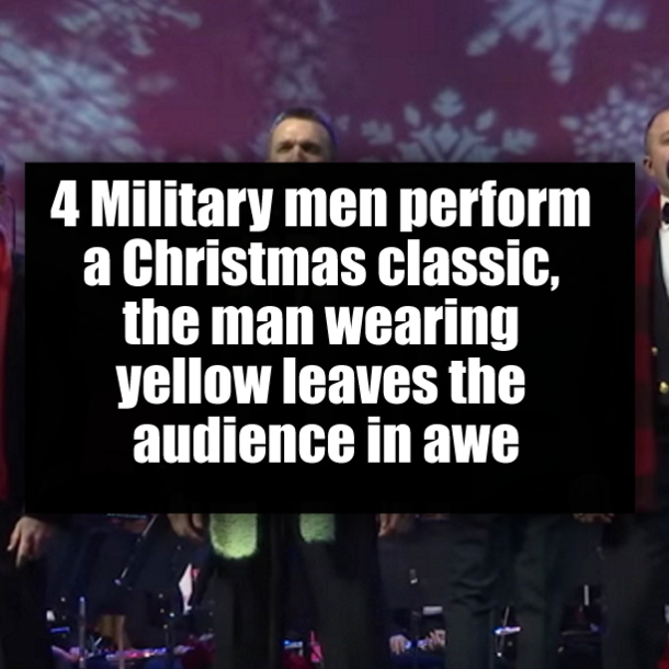 4 Military men perform a Christmas classic, the man wearing yellow leaves the audience in awe