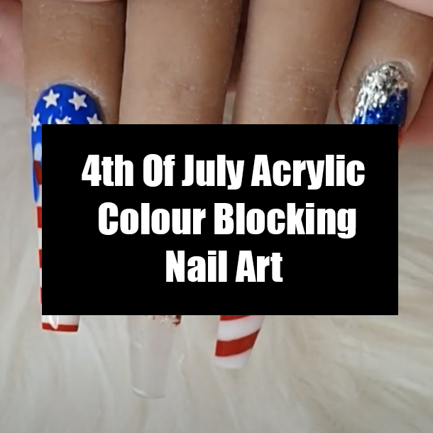 4th Of July Acrylic Colour Blocking Nail Art
