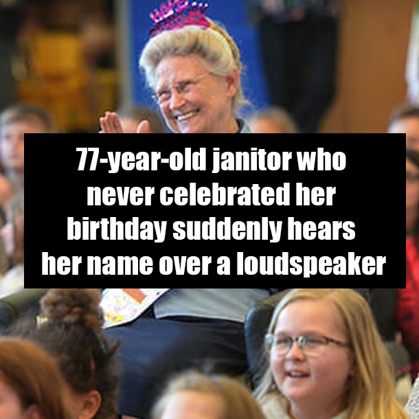 77-year-old janitor who never celebrated her birthday suddenly hears her name over a loudspeaker