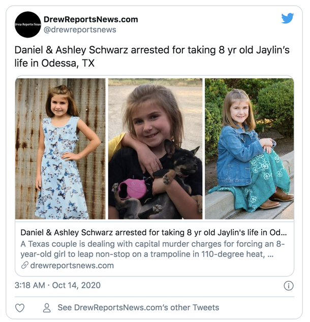 8-year-old girl passes away of dehydration after parents make her to jump on trampoline in 110 degree heat - picture 2