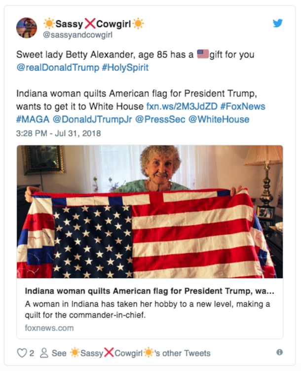 85-Year-Old Woman Feels The Holy Spirit And Decides To Quilt U.S. Flag For President Trump - picture 2