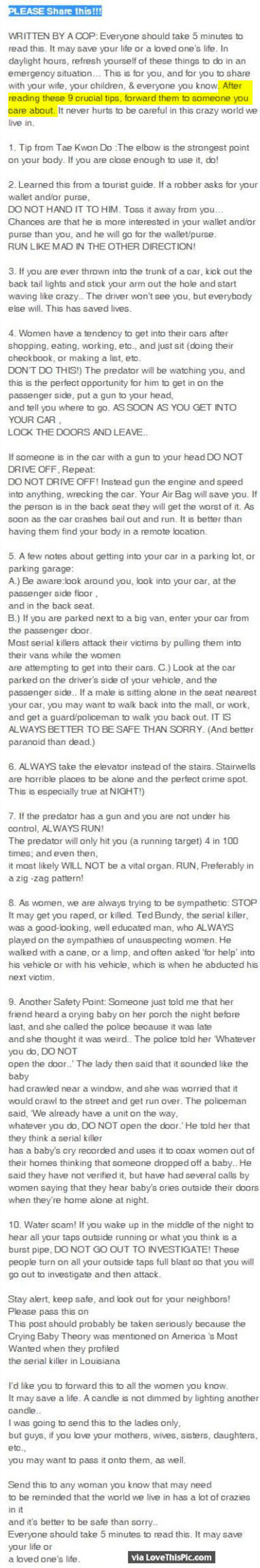 9 Crucial Tips That Could Save Your Life... Share This WIth Everyone!