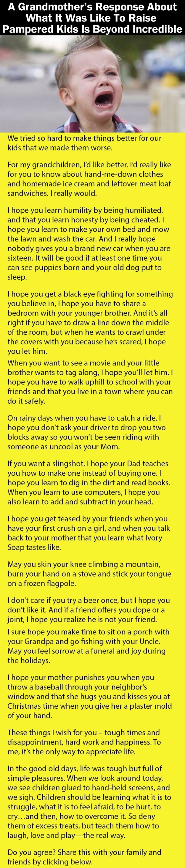 A Grandmother’s Response About What It Was Like To Raise Pampered Kids Is Beyond Incredible