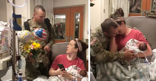 A Mother texts her husband whose on deployment that the newborn twins are OK, but he’s standing right behind her - picture 2