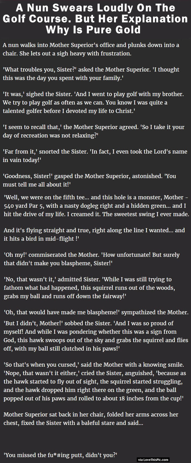 A Nun Swears Loudly On The Golf Course But Her Explanation Why Is Pure Gold