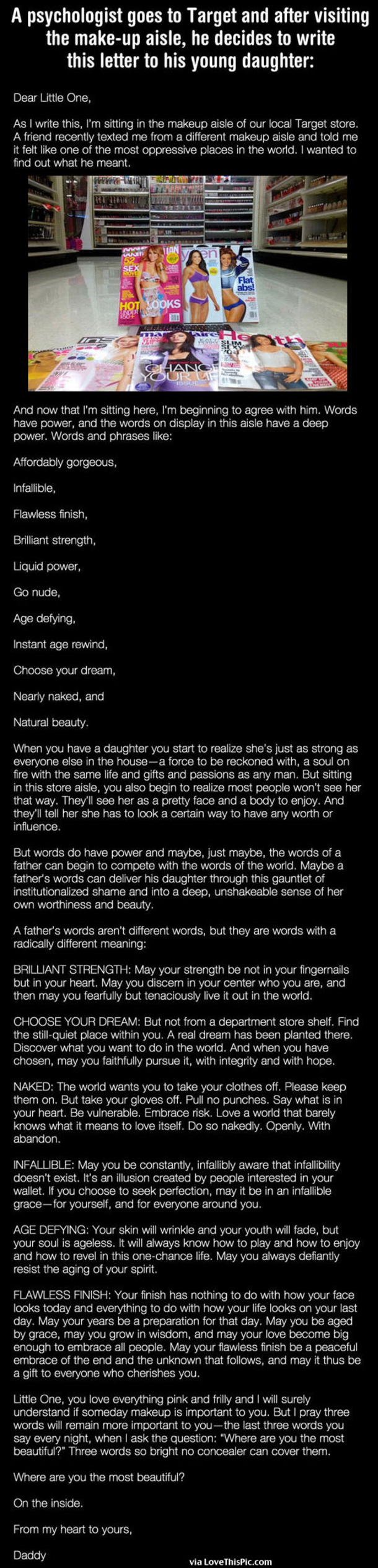 A Psychologist Goes To Target And After Visting The Makeup Aisle He Decides To Write This Letter To His Young Daughter